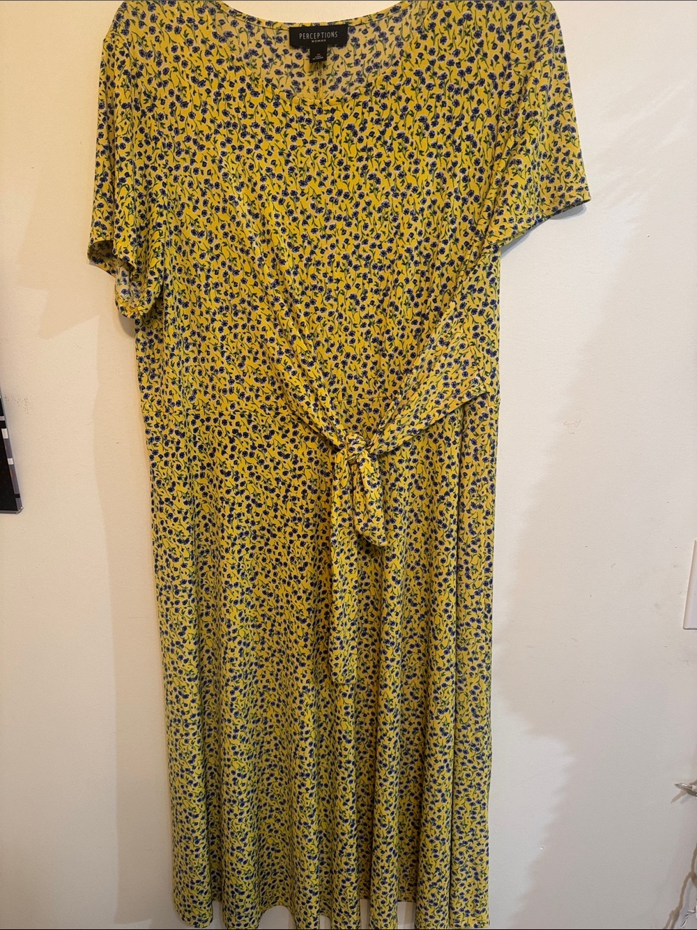 Perceptions Yellow Floral Midi Dress with Front Tie